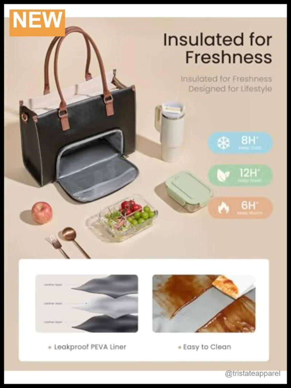 Faux Leather Laptop Lunch Tote Bag with Insulated Compartment